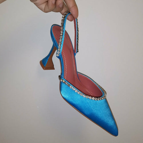 Rhinestones satin Women Pumps Slippers Elegant Pointed toe High heels