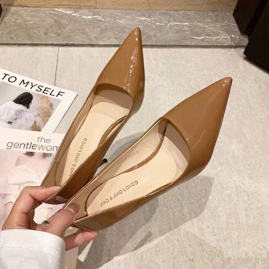 New pump pointed toe patent leather women's high heels